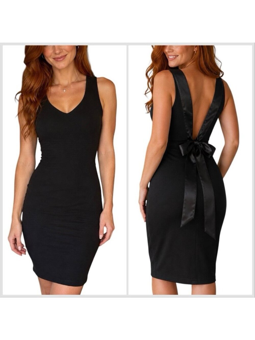 Whimsi Goth VTG 90s Grunge Black Tuxedo Ribbon Back Detail Bodycon Mini Dress S